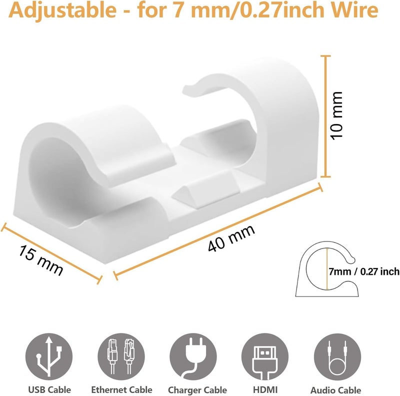 INOVERA (LABEL) 20 Pieces Cable Management Clips Desktop Wire Organizer Cord Hook with 3M Adhesive Foam (White) - Image 2