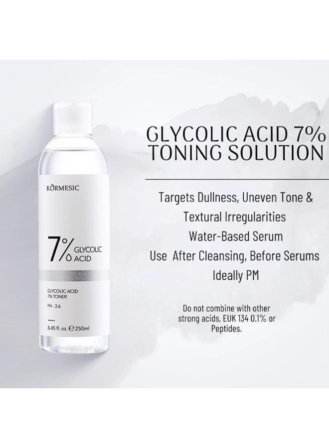 Kormesic Glycolic Acid Toner 7% AHA for Face, Exfoliating Toner to Brighten Skin, Reduce Dark Spots & Minimise Pores, 250ml - Image 3