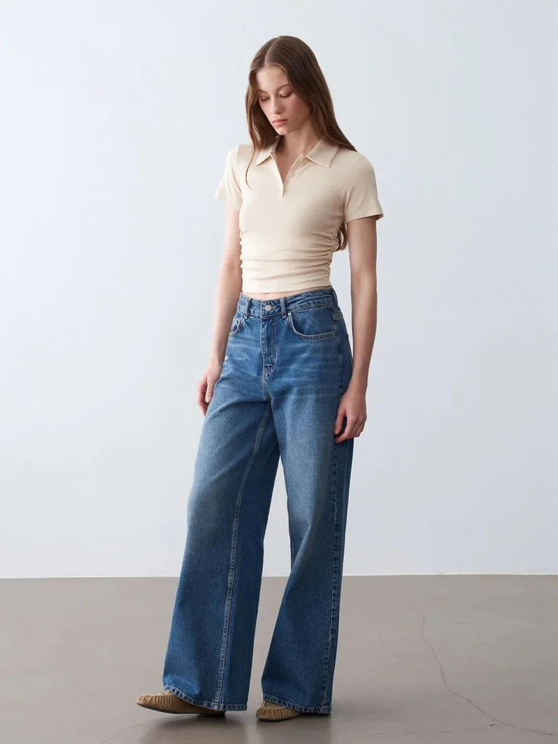 ديلفين DILVIN Women’s Crop Slim Fit Polo T-Shirt