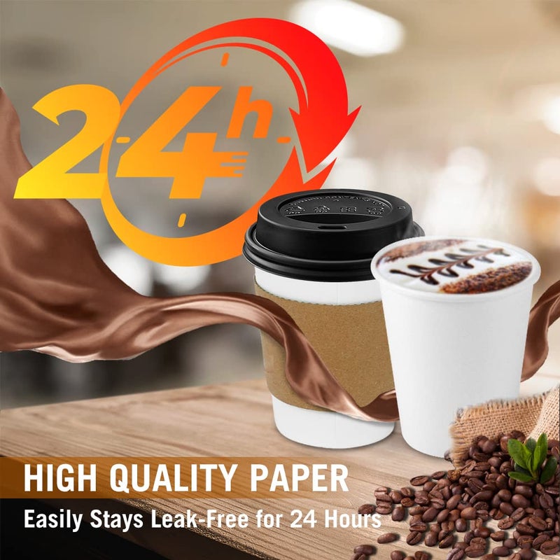 Ginkgo 100-Pack 8 oz Thickened Disposable Coffee Cups with Lids and Sleeves, To Go Cups for Hot Beverages, Perfect for Hot Coffee, Cocoa, and Chocolate - Image 3