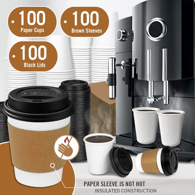 Ginkgo 100-Pack 8 oz Thickened Disposable Coffee Cups with Lids and Sleeves, To Go Cups for Hot Beverages, Perfect for Hot Coffee, Cocoa, and Chocolate - Image 2