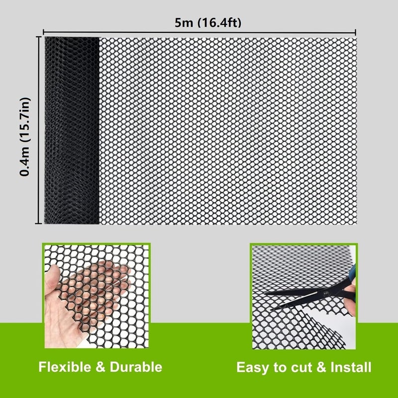 GENNIZZ Black Plastic Wire Mesh Fence Roll, 15.7IN x 16.4FT (0.4m x 5m) Chicken Wire Mesh, Durable Plastic Fencing & Netting for Poultry,Dog,Rabbit - Image 2