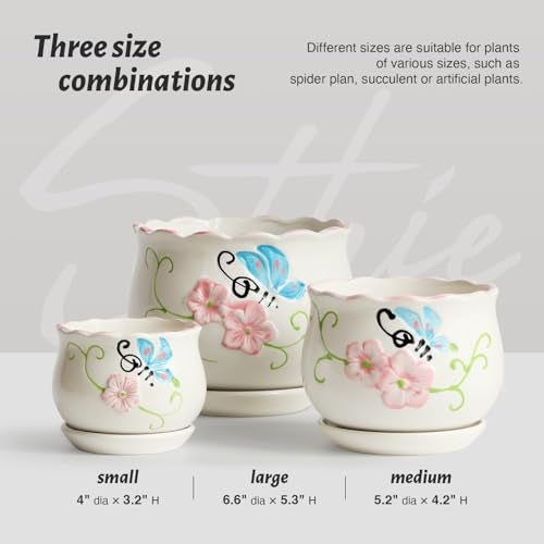 STHIE Ceramic Plant Pots with Drainage Holes and Saucers, Round Flower Pots for Indoor Plant, 4/5.2/6.6 Inches Flower Large Planters Set of 3 - Image 4