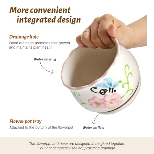 STHIE Ceramic Plant Pots with Drainage Holes and Saucers, Round Flower Pots for Indoor Plant, 4/5.2/6.6 Inches Flower Large Planters Set of 3 - Image 3