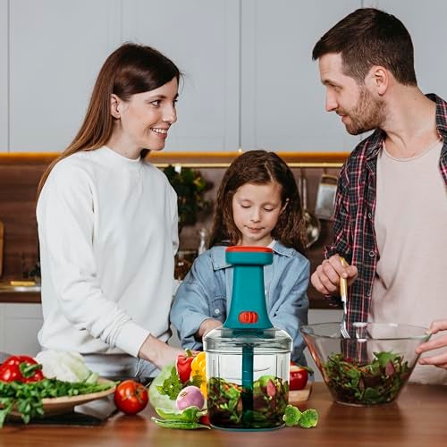 Rylan Manual Hand Press Push Chopper with 6 Blades for Effortless Chopping Vegetables & Fruits (Assorted, 1000 ml, Plastic). - Image 4