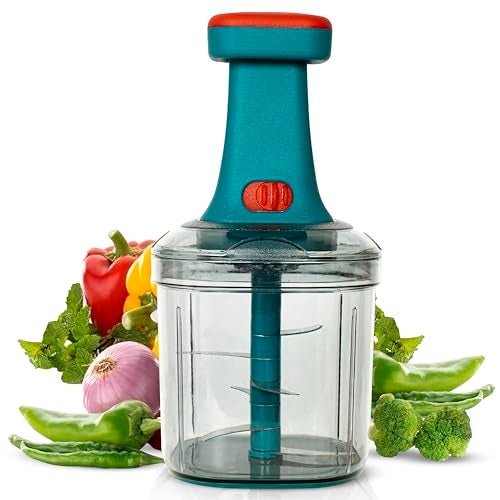 Rylan Manual Hand Press Push Chopper with 6 Blades for Effortless Chopping Vegetables & Fruits (Assorted, 1000 ml, Plastic). - Image 1