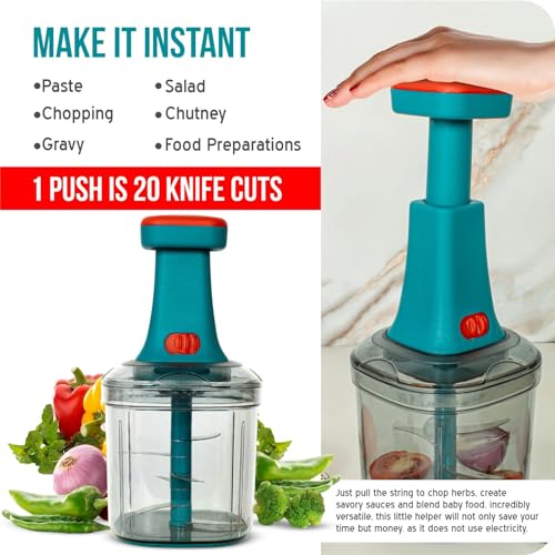 Rylan Manual Hand Press Push Chopper with 6 Blades for Effortless Chopping Vegetables & Fruits (Assorted, 1000 ml, Plastic). - Image 3