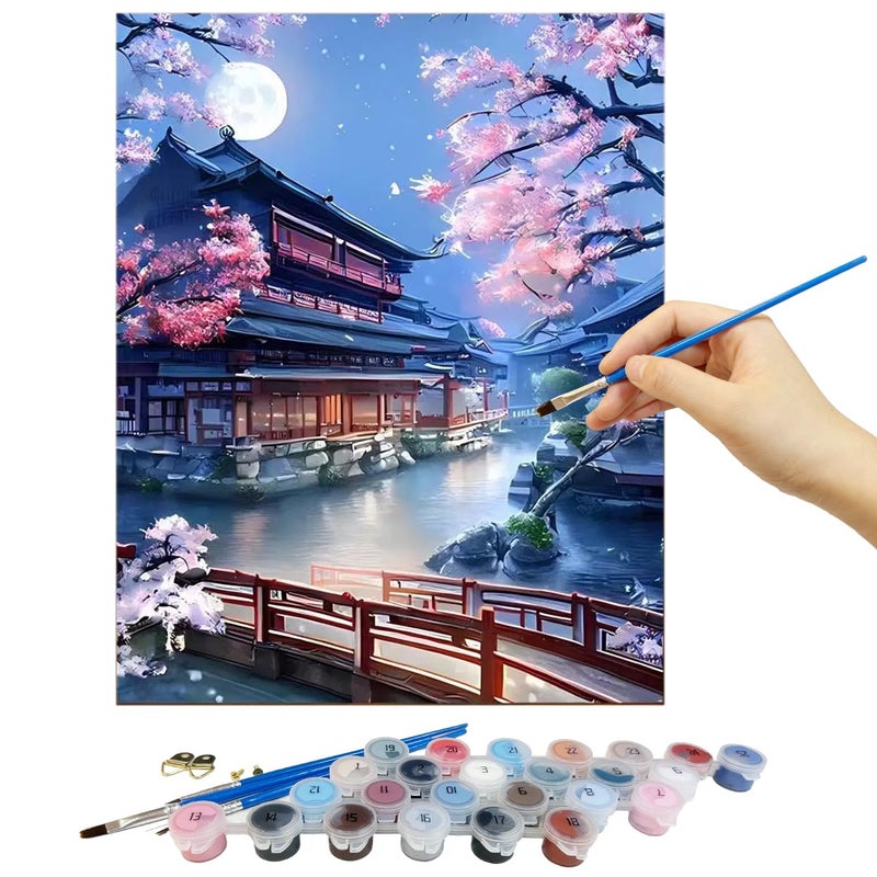 HASTHIP ® طلاء حسب الرقم للبالغين على قماش، طلاء المناظر الطبيعية حسب الرقم، مجموعة طلاء الأرقام للبالغين على قماش مع فرش وأكريليك، ديكور جدران المنزل، 40 × 50 سم، بنفسجي - Image 1