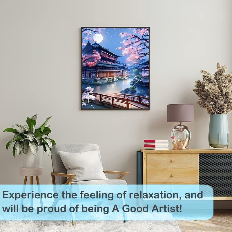 HASTHIP ® طلاء حسب الرقم للبالغين على قماش، طلاء المناظر الطبيعية حسب الرقم، مجموعة طلاء الأرقام للبالغين على قماش مع فرش وأكريليك، ديكور جدران المنزل، 40 × 50 سم، بنفسجي - Image 4