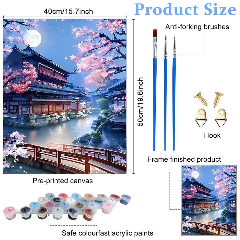 HASTHIP ® طلاء حسب الرقم للبالغين على قماش، طلاء المناظر الطبيعية حسب الرقم، مجموعة طلاء الأرقام للبالغين على قماش مع فرش وأكريليك، ديكور جدران المنزل، 40 × 50 سم، بنفسجي - Image 2