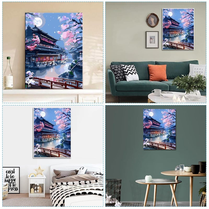 HASTHIP ® طلاء حسب الرقم للبالغين على قماش، طلاء المناظر الطبيعية حسب الرقم، مجموعة طلاء الأرقام للبالغين على قماش مع فرش وأكريليك، ديكور جدران المنزل، 40 × 50 سم، بنفسجي - Image 5