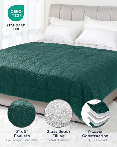Kivik Minky Dot Weighted Blanket for Adults, 12 lbs Breathable Heavy Throw Blankets, Ultra Soft Cooling Weighted Comforter, Machine Washable, 48"x72" Twin, Dark Green - Image 5