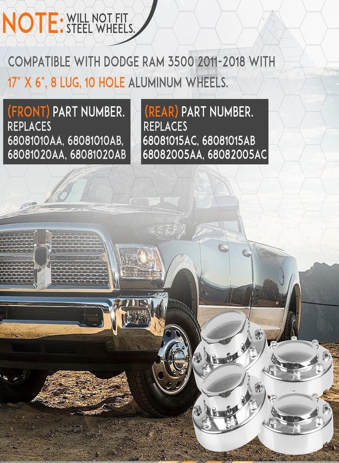 Dexepe 4Pcs Front & Rear Chrome Dually Wheel Center Caps Compatible with Dodge Ram 3500 2011-2018 with 17" 8 Lug 10 Hole Aluminum Wheels Replaces 68081010AA, 68081015AC - Image 4