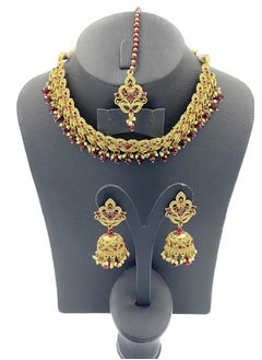 GOHONA GOHONA Royal Bling Bollywood Traditional Indian  Jewelry Necklace With Earrings Set and 1 Tikka in Maroon colour  - Image 2