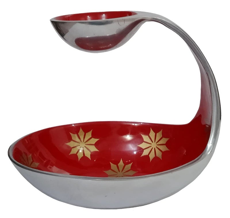 Purpledip Serving Platter Red Tray for Snacks Attached Bowl for DipsChutney Unique Table Dcor Gift 10588 - Image 3