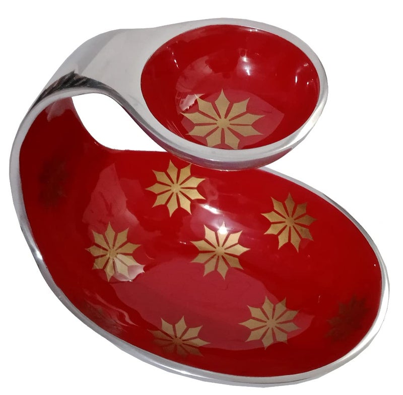 Purpledip Serving Platter Red Tray for Snacks Attached Bowl for DipsChutney Unique Table Dcor Gift 10588 - Image 1