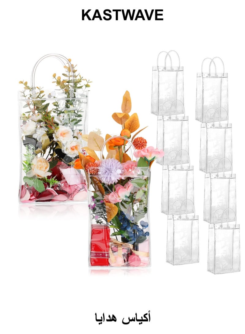 KASTWAVE Clear PVC Gift Bags Reusable Transparent Shopping Bag Gift Wrap Tote with Handles for Wedding Flowers Birthday Day Party Bags 25 x 18 x 7cm(10Pcs) - Image 1