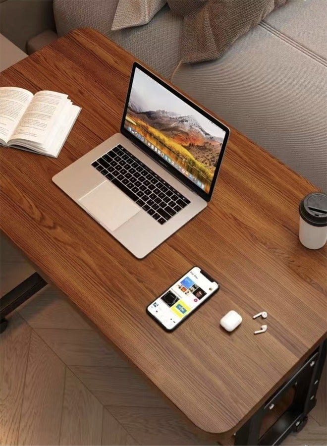 Kutis طاولة جانبية قابلة للتعديل في الارتفاع من كوتيس 3 طبقات طاولة نهاية طاولة قهوة للكنبة غرفة المعيشة غرفة النوم بجانب السرير مع عجلات فولاذية / لوح كثافة بني 80x40x85 سم. - Image 2