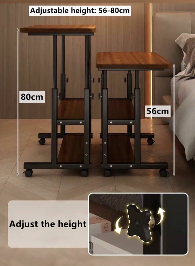 Kutis طاولة جانبية قابلة للتعديل في الارتفاع من كوتيس 3 طبقات طاولة نهاية طاولة قهوة للكنبة غرفة المعيشة غرفة النوم بجانب السرير مع عجلات فولاذية / لوح كثافة بني 80x40x85 سم. - Image 3