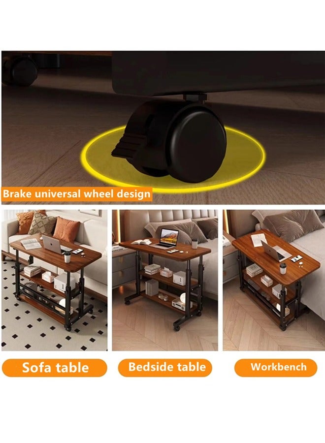 Kutis طاولة جانبية قابلة للتعديل في الارتفاع من كوتيس 3 طبقات طاولة نهاية طاولة قهوة للكنبة غرفة المعيشة غرفة النوم بجانب السرير مع عجلات فولاذية / لوح كثافة بني 80x40x85 سم. - Image 4