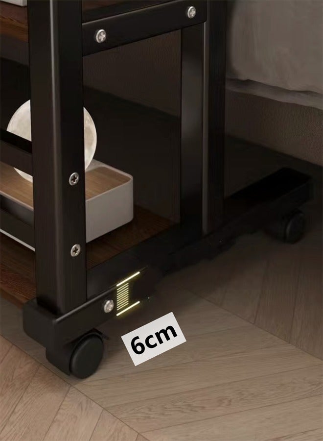 Kutis طاولة جانبية قابلة للتعديل في الارتفاع من كوتيس 3 طبقات طاولة نهاية طاولة قهوة للكنبة غرفة المعيشة غرفة النوم بجانب السرير مع عجلات فولاذية / لوح كثافة بني 80x40x85 سم. - Image 5