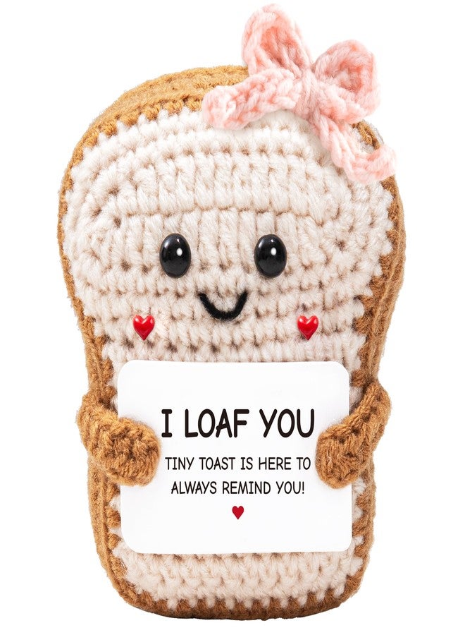 Crisky Handmade Gifts for Him Her with Greeting Card, Crochet Toast "I Loaf You" Gift | Anniversary Cute Gifts for Men Women Boyfriend Girlfriend Couples, I Love You Gift for Birthday Wedding Long Distance Desk Decor - Image 1