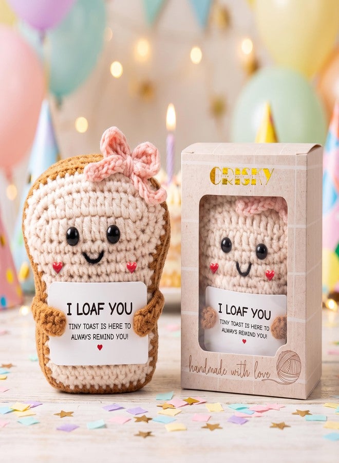 Crisky Handmade Gifts for Him Her with Greeting Card, Crochet Toast "I Loaf You" Gift | Anniversary Cute Gifts for Men Women Boyfriend Girlfriend Couples, I Love You Gift for Birthday Wedding Long Distance Desk Decor - Image 4