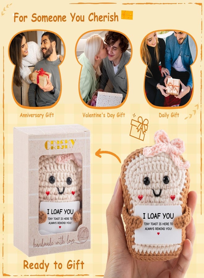 Crisky Handmade Gifts for Him Her with Greeting Card, Crochet Toast "I Loaf You" Gift | Anniversary Cute Gifts for Men Women Boyfriend Girlfriend Couples, I Love You Gift for Birthday Wedding Long Distance Desk Decor - Image 3