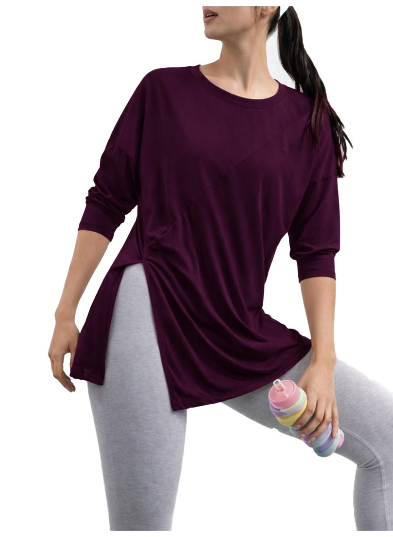 Nileton Sports Top - long sleeves side slit T-shirts - Long  Tee For Workout and Sportswear - Crew Neck Casual outdoor T-shirt for women - Image 1