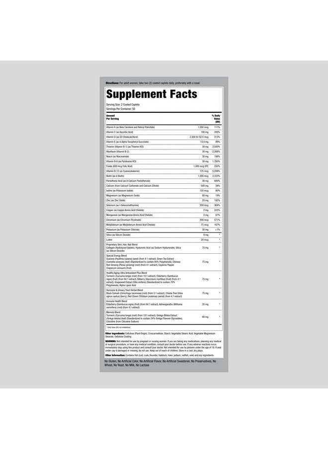Piping Rock Women Multivitamin 50 Plus ; 100 Coated Caplets ; Mega Multi Vitamin For Women ; Nongmo Gluten Free Supplement  - Image 3