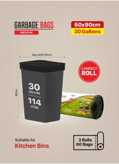 Tru Garbage Bags Compact Roll Black 60x90cm 30Gallon (20pc x 3Rolls) 60bags  - Image 5