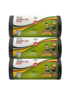 Tru Garbage Bags Compact Roll Black 60x90cm 30Gallon (20pc x 3Rolls) 60bags  - Image 1