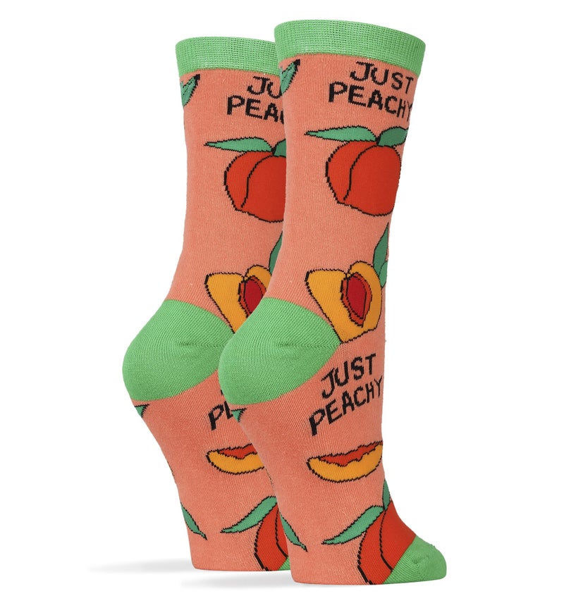 ooohyeah Women's Funny Fruit Crew Socks, Crazy Novelty Cotton Dress Socks Gift, Saying Peachy, Size 5-10 - Image 2