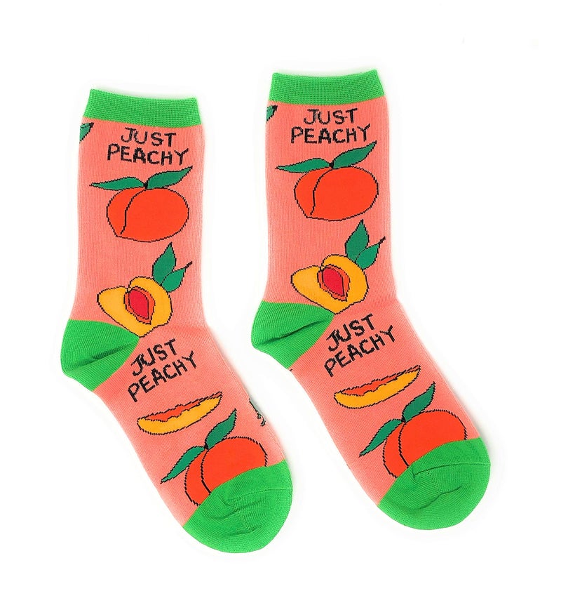 ooohyeah Women's Funny Fruit Crew Socks, Crazy Novelty Cotton Dress Socks Gift, Saying Peachy, Size 5-10 - Image 4