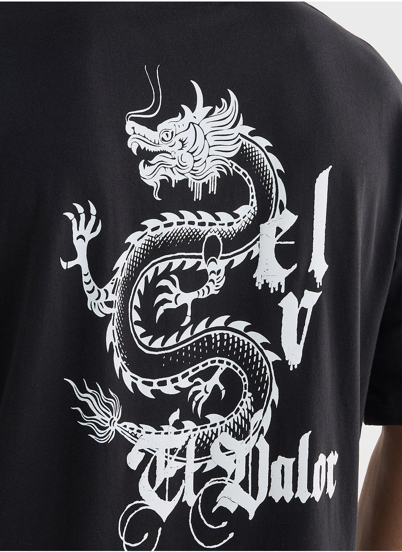 FAV Dragon Print T-shirt with Crew Neck and Short Sleeves  - Image 3