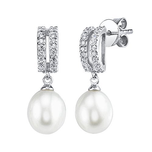 The Pearl Source أقراط بليك من ذا بيرل سورس 8-9 مم من اللؤلؤ الطبيعي الأبيض والمزيف المكعب للنساء - Image 1