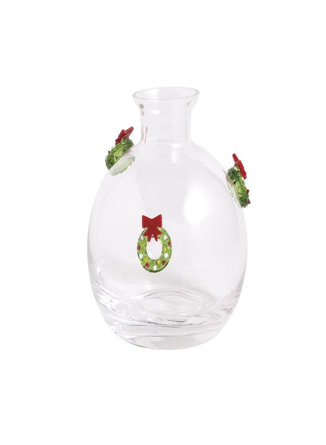 Mud Pie Christmas Wreath Glass Icon Bud Vase