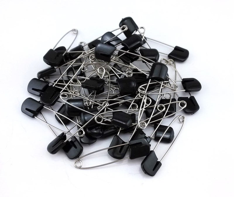 yueton 50pcs Black Plastic Head Baby Safety Pins Safety Locking Baby Cloth Diaper Nappy Pins - Image 1