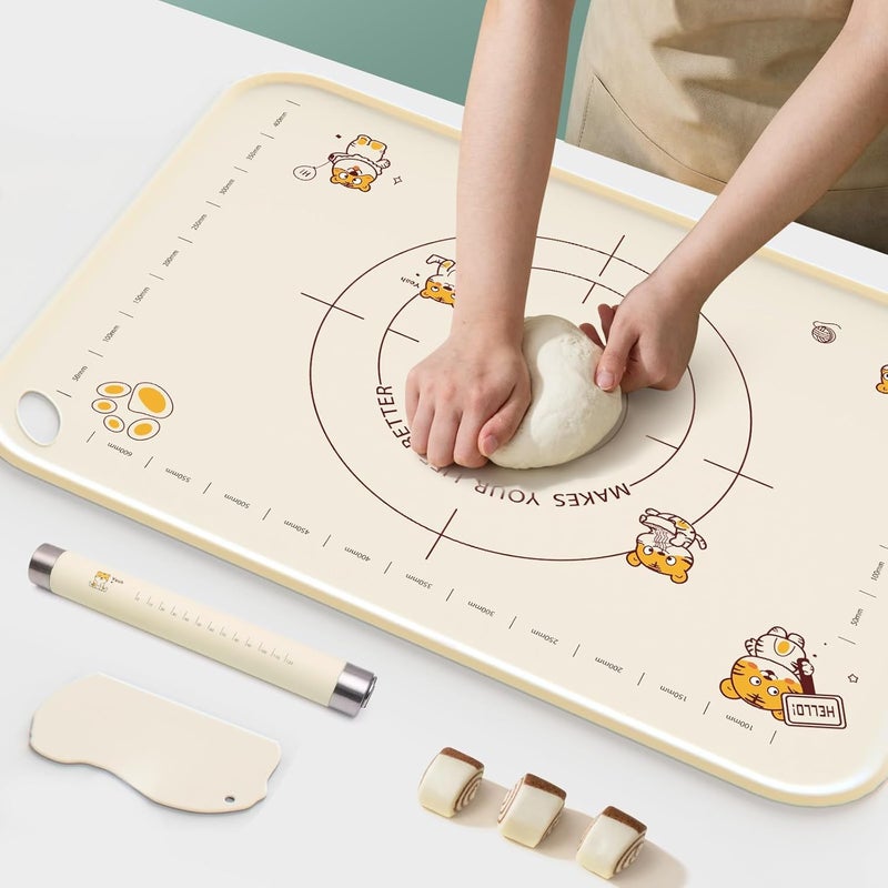 Cookstyle 34x24 Inch Extra Thick Silicone Pastry Board, Silicone Baking Mat with Measurements, Non-slip Silicone Mat, Kneading Counter Mat, Non-Stick Dough Mat with Edge Heightening - Image 1