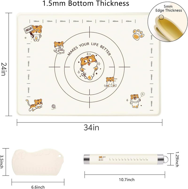Cookstyle 34x24 Inch Extra Thick Silicone Pastry Board, Silicone Baking Mat with Measurements, Non-slip Silicone Mat, Kneading Counter Mat, Non-Stick Dough Mat with Edge Heightening - Image 2