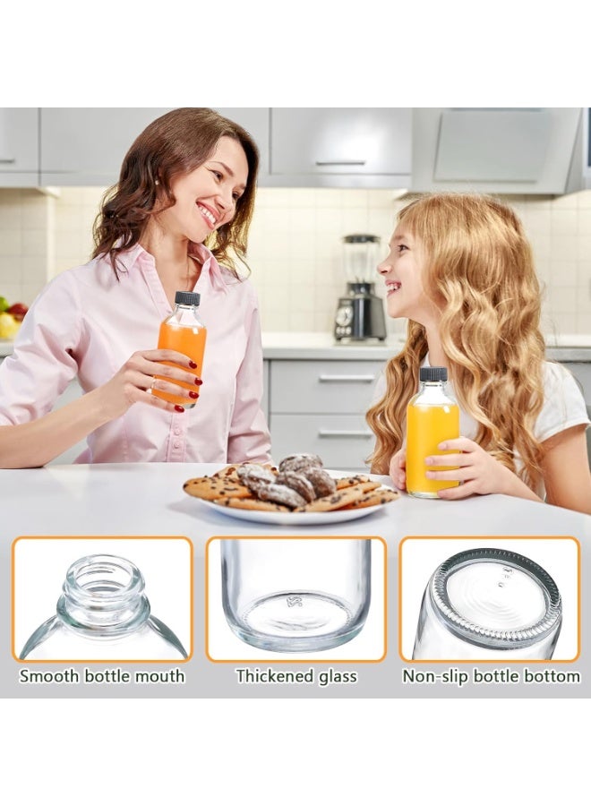 LYNLYN 12 Pack 2 oz (60ml) Small Clear Glass Bottles with Lids, Refillable Round Shot Bottles Include Funnels & Cleaning Brushes for Ginger Shots, Juices, Whiskey, Essential Oils, DIY Drinks - Image 3