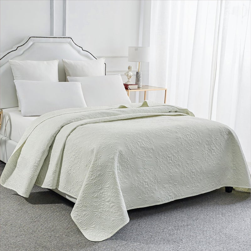 Sophia & William Sophia  William Bed Quilt Bedspread Coverlet  Reversible Lightweight  Twin Size Ivory 