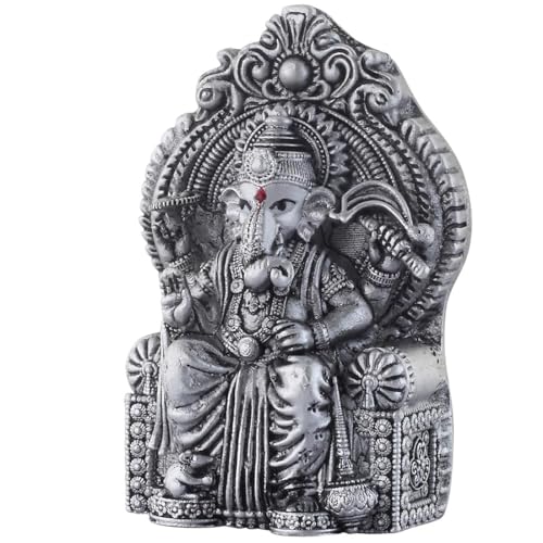 PRD CARATCAFE Silver Ganesha Murti for Car,Home & Office Pure 925 Solid Chandi Metal Idol of Lalbaug Raja Antique Look Gift Item, Ganesh Home Decor Statue - Image 3