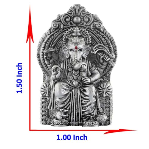 PRD CARATCAFE Silver Ganesha Murti for Car,Home & Office Pure 925 Solid Chandi Metal Idol of Lalbaug Raja Antique Look Gift Item, Ganesh Home Decor Statue - Image 5