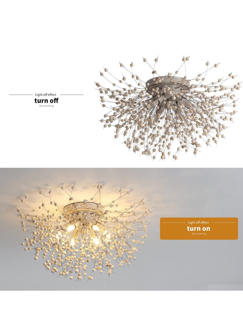 Ganeed Modern Wooden Beads Ceiling Light, 6-Lights Dandelion Firework Chandelier, Boho Sputnik Flush Mount Ceiling Light Close to Ceiling Lamp for Bedroom Kitchen Dining Room Foyer(Bulb Not Included) - Image 4