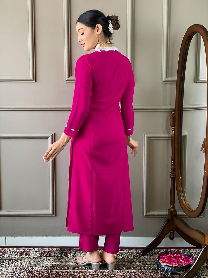 Naixa Women's Gajri Viscose Embroidered Straight Kurta with Viscose Pant and Chiffon Printed Dupatta Sets (NX-447-Gajri-XL) - Image 3