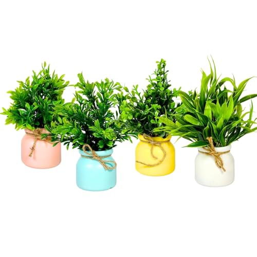 Dekorly Plastic 4pcs Artificial Pot Flowers Small Fake Plants with Pot Mini Potted Plants for House Office Tabletop Decoration (Pack of 8 Multi) - Image 4