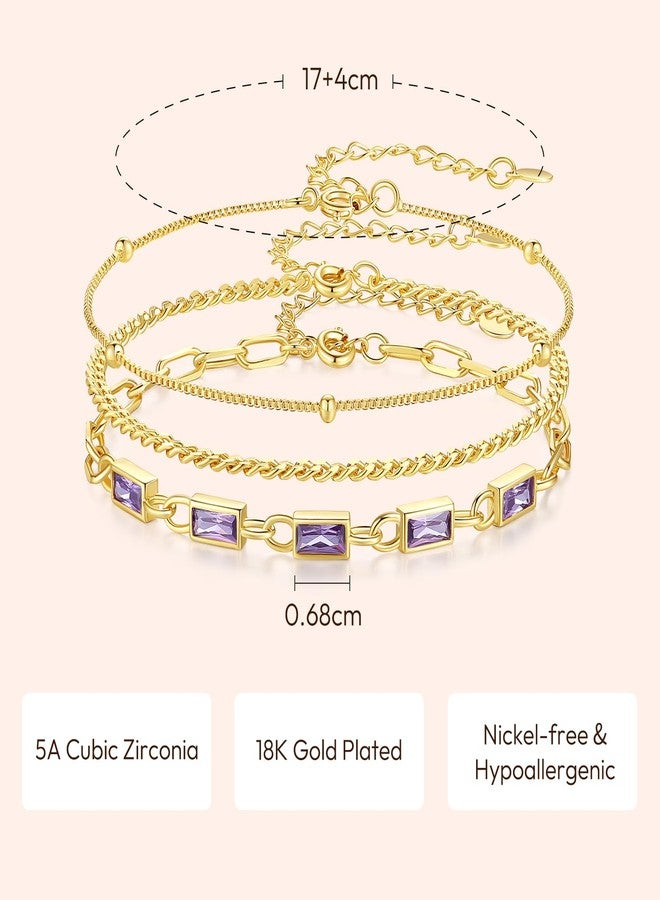 GexTyde Gold Birthstone Bracelet for Women Girls, 3 Piece 18K Gold Plated Layered Bracelet Set, Women Charm Link Bracelet Valentines Day Jewelry Gift for Wife Girlfriend Women Grils Mom Her - Image 4
