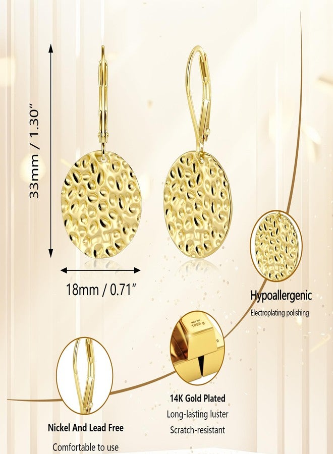 ALEXCRAFT Gold Hammered Dangle Earrings for Women, ALEXCRAFT 14K Goldplated Hammered Round Coin Drop Earring Hypoallergenic Lightweight Gold Coin Dangle Drop Leverback Earrings for Women Trendy Jewelry Gifts - Image 3