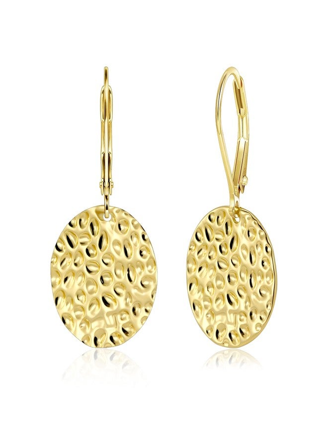 ALEXCRAFT Gold Hammered Dangle Earrings for Women, ALEXCRAFT 14K Goldplated Hammered Round Coin Drop Earring Hypoallergenic Lightweight Gold Coin Dangle Drop Leverback Earrings for Women Trendy Jewelry Gifts - Image 2